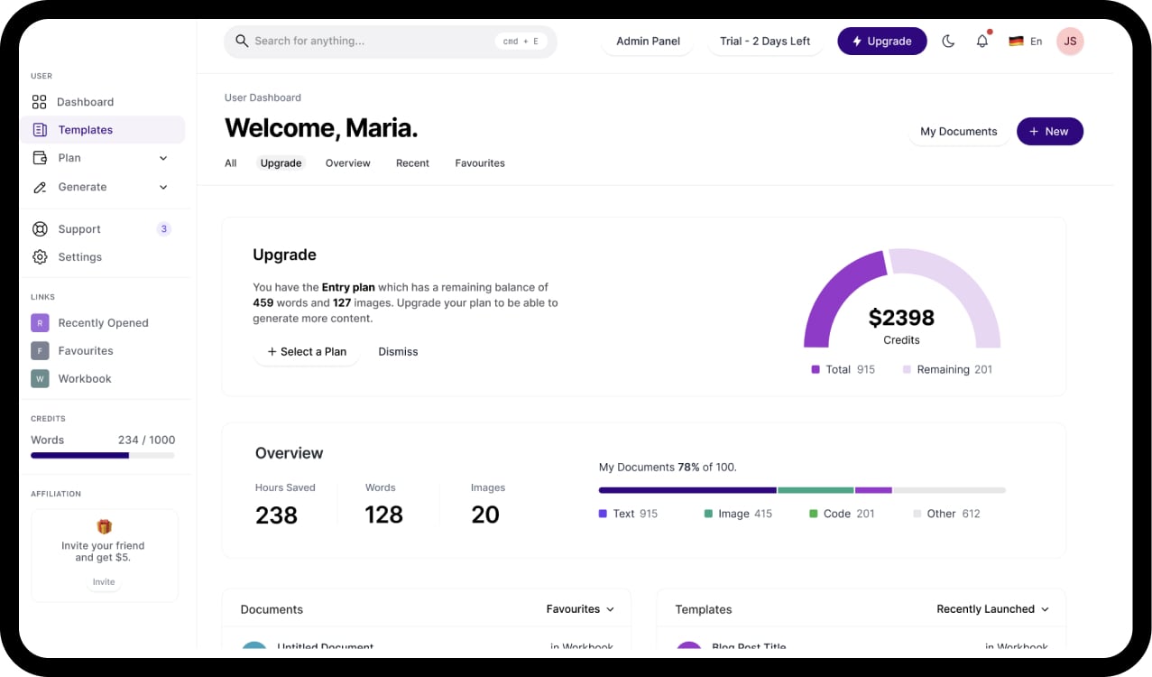 AiMagic Dashboard Mockup